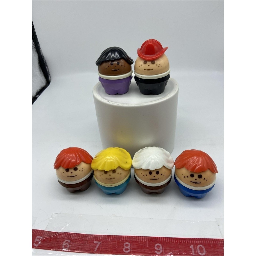 Vintage Fisher Price Little People Chunky Figures Lot of 6 Fireman 1990s Toy Set